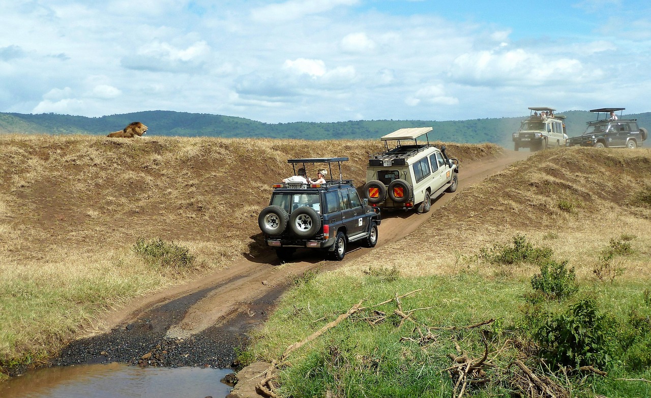 Safari vehicle overlooking the Ngorongoro Highlands