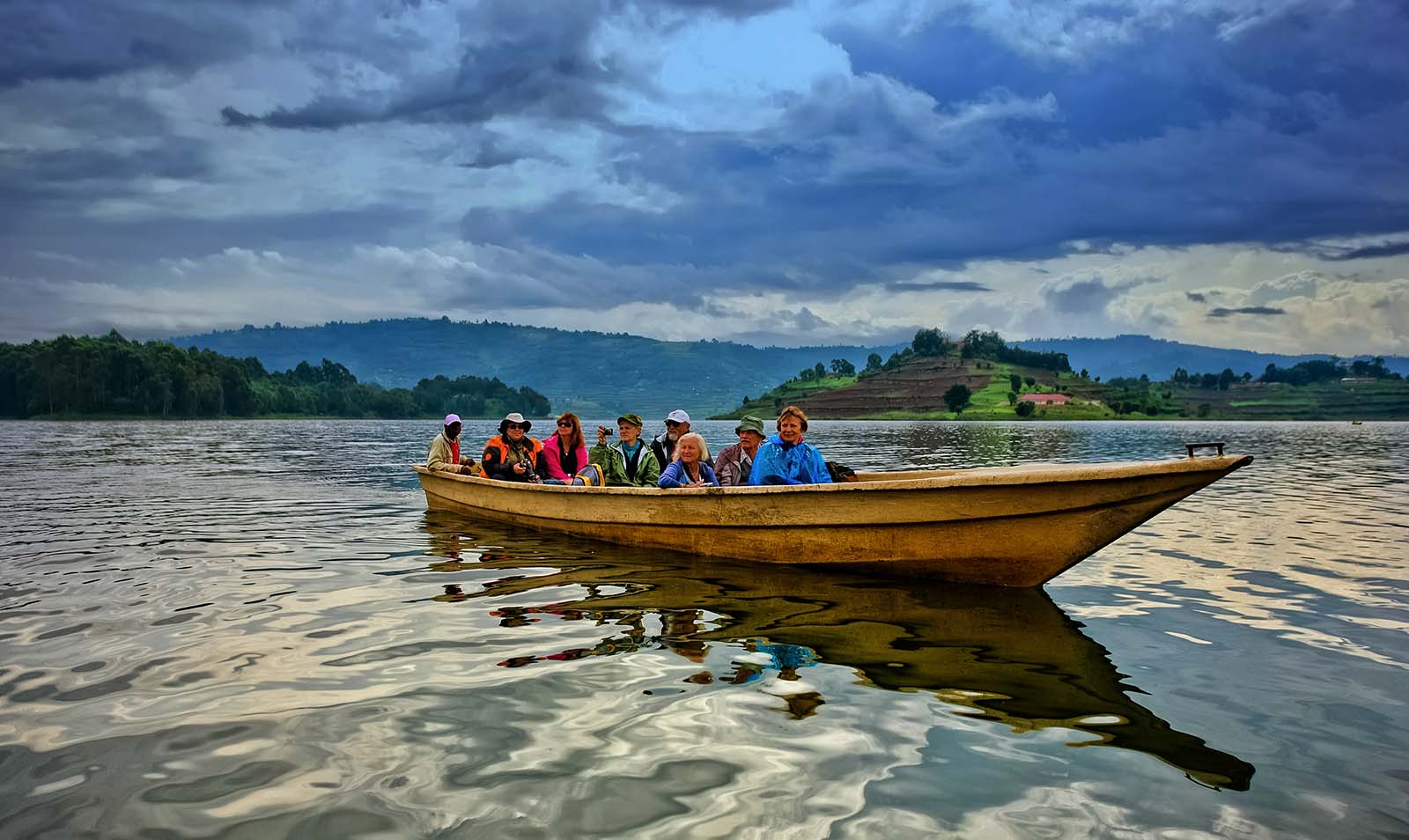 Traditional dugout canoe on Lake Bunyonyi